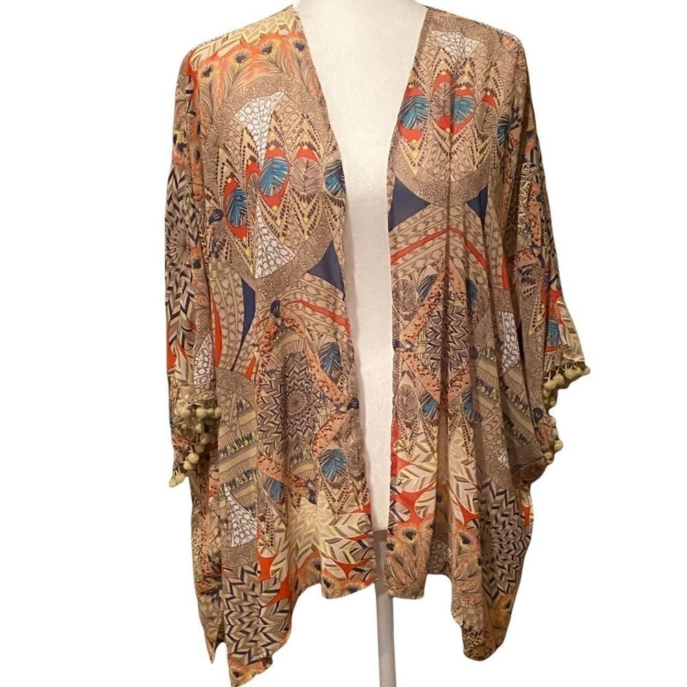 Umgee Peacock Print Kimono Size M/L